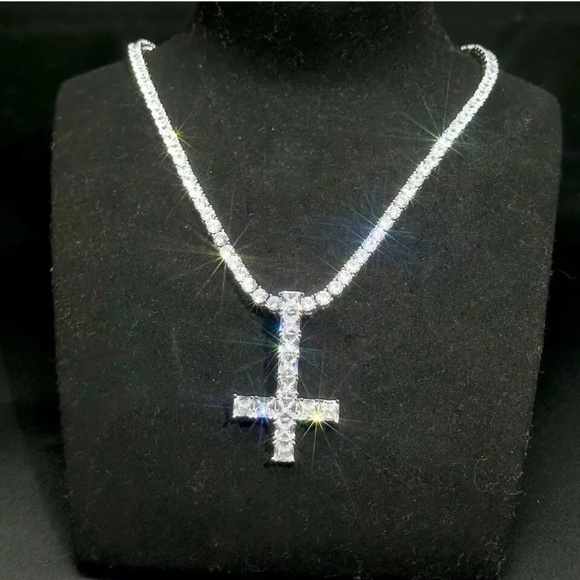 Upside Down Cross Necklace | Opium Hip Hop Chain | Inverted Cross Pendant | - Picture 1 of 5
